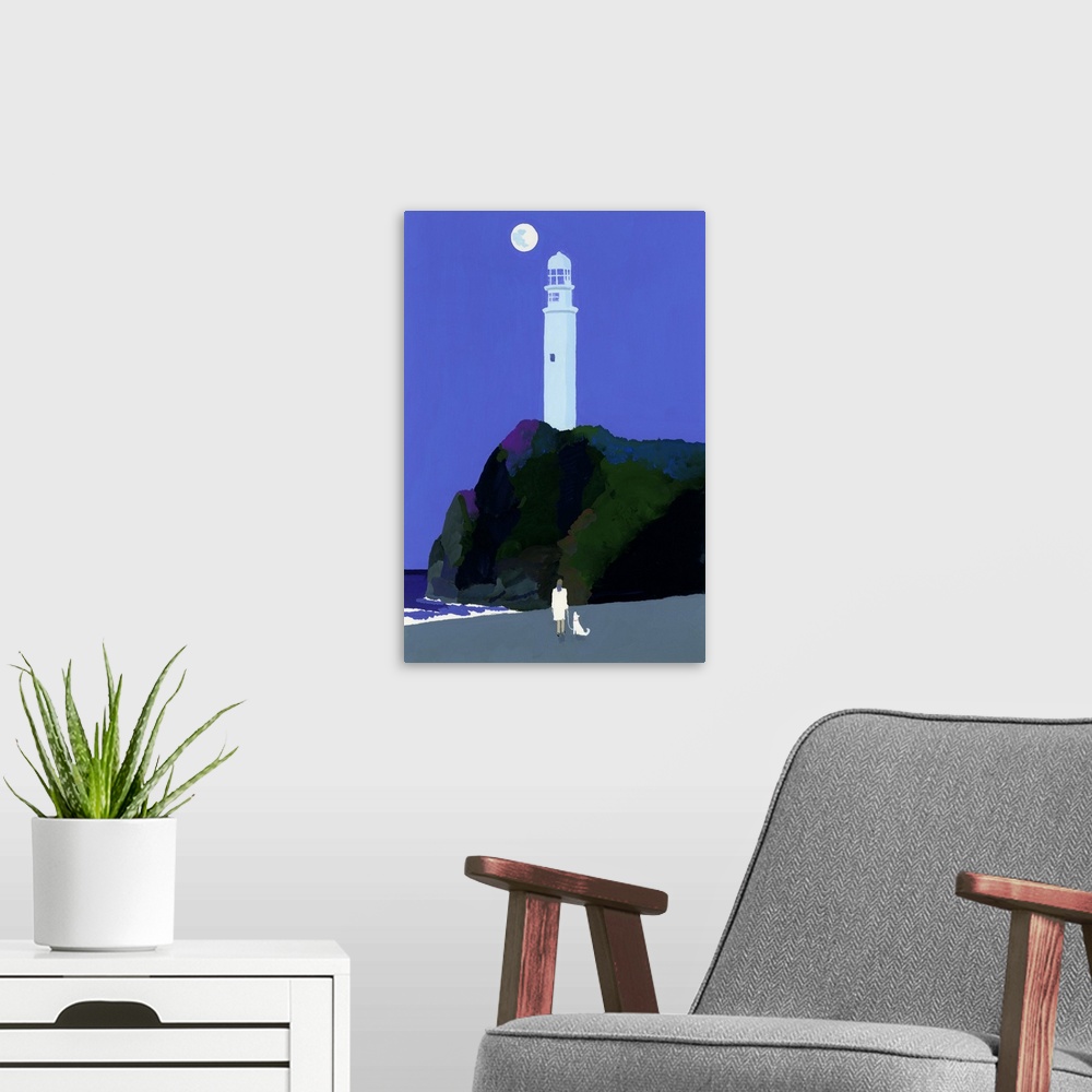 A modern room featuring Night Lighthouse
