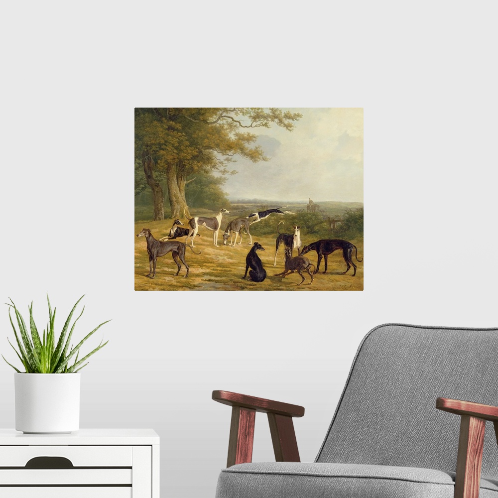 A modern room featuring Nine Greyhounds in a Landscape