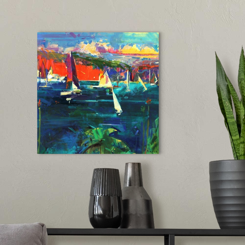 A modern room featuring North Head, Sydney Harbour, 2012, originally oil on canvas.
