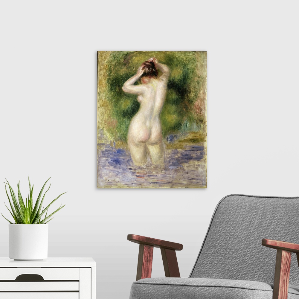 A modern room featuring Nude Wading, 1880 (Originally oil on canvas)