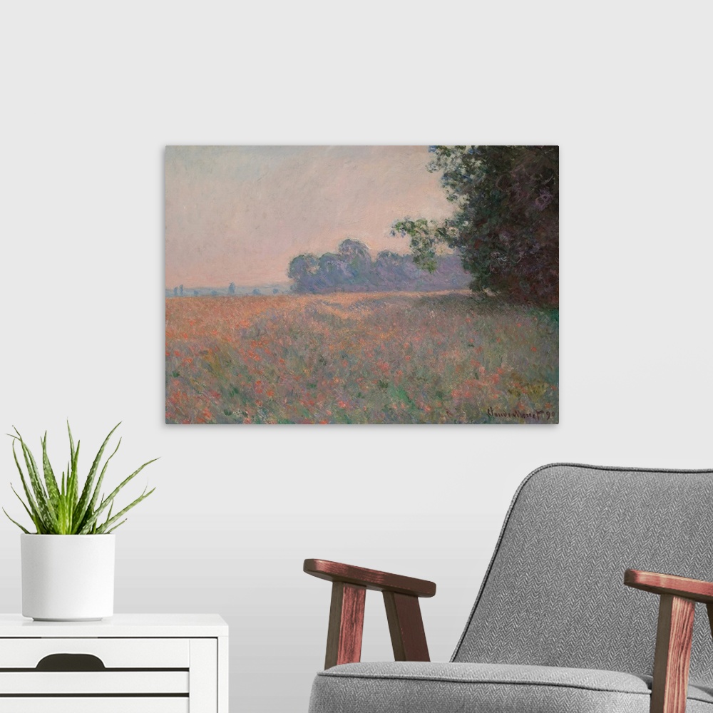 A modern room featuring Oat Field With Poppies, 1890