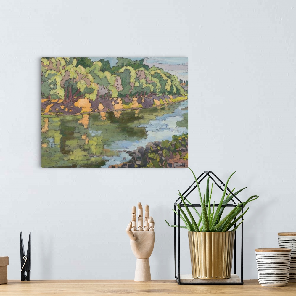A bohemian room featuring On the Sunny Side of River Koros, oil on board
