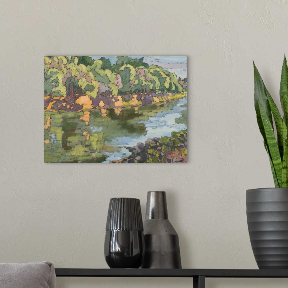 A modern room featuring On the Sunny Side of River Koros, oil on board