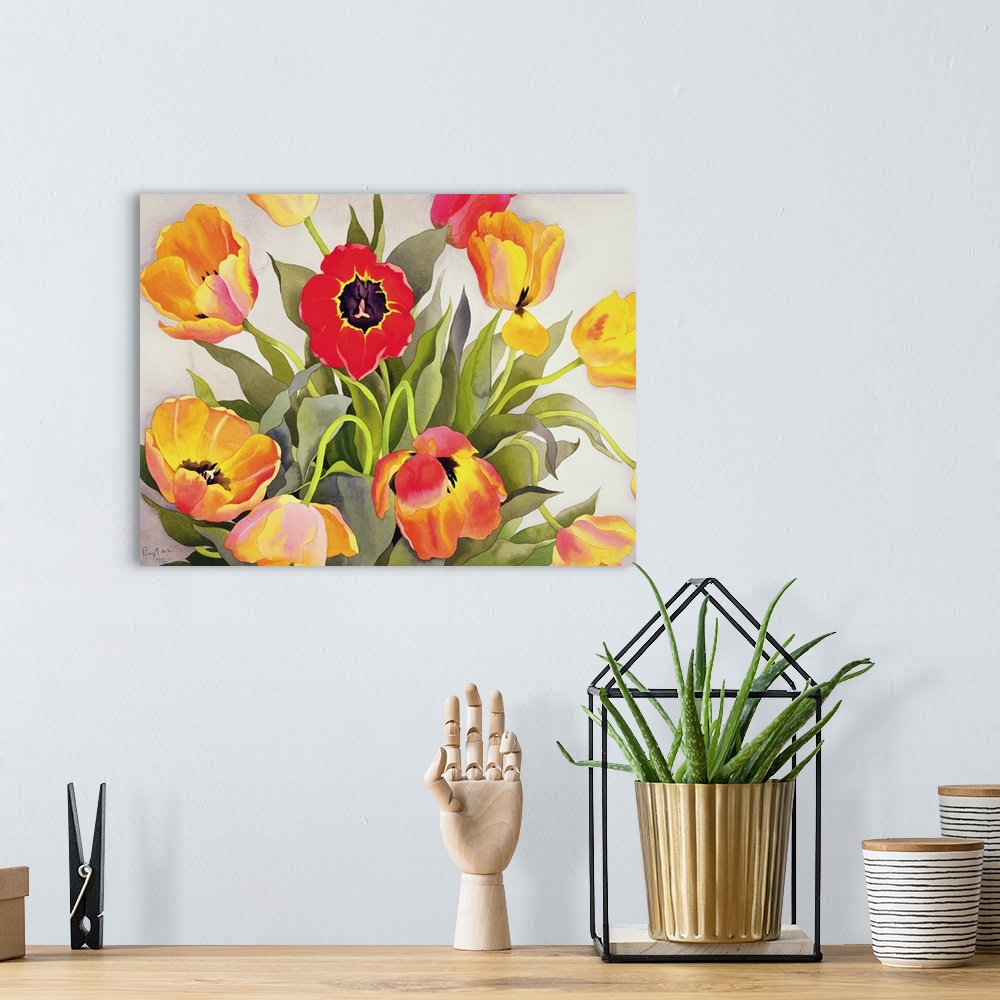A bohemian room featuring Orange and Red Tulips