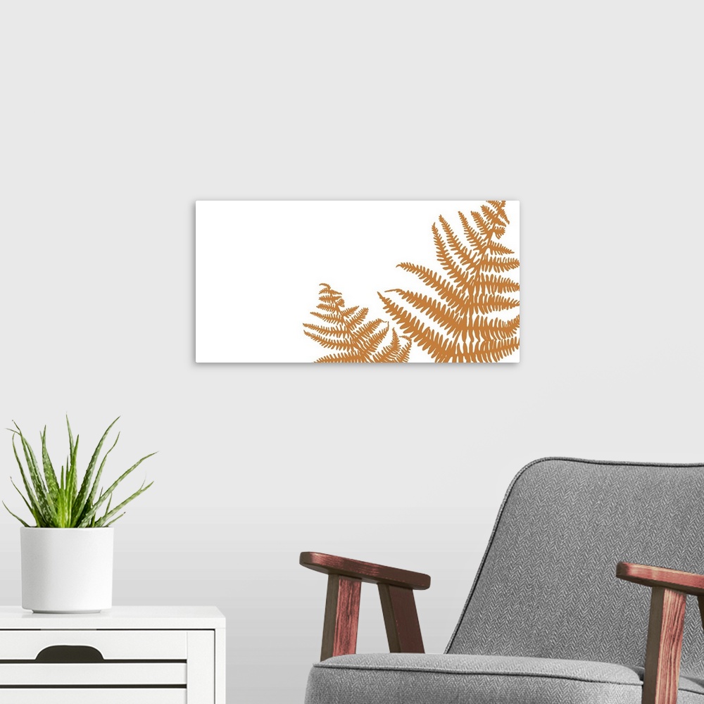 A modern room featuring An orange fern frond against a white background.