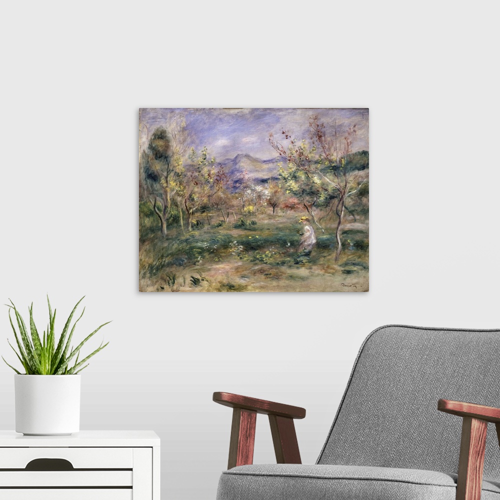 A modern room featuring Orchard In Spring (Originally oil on canvas)
