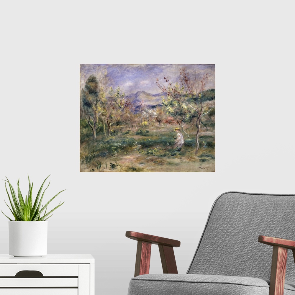 A modern room featuring Orchard In Spring (Originally oil on canvas)
