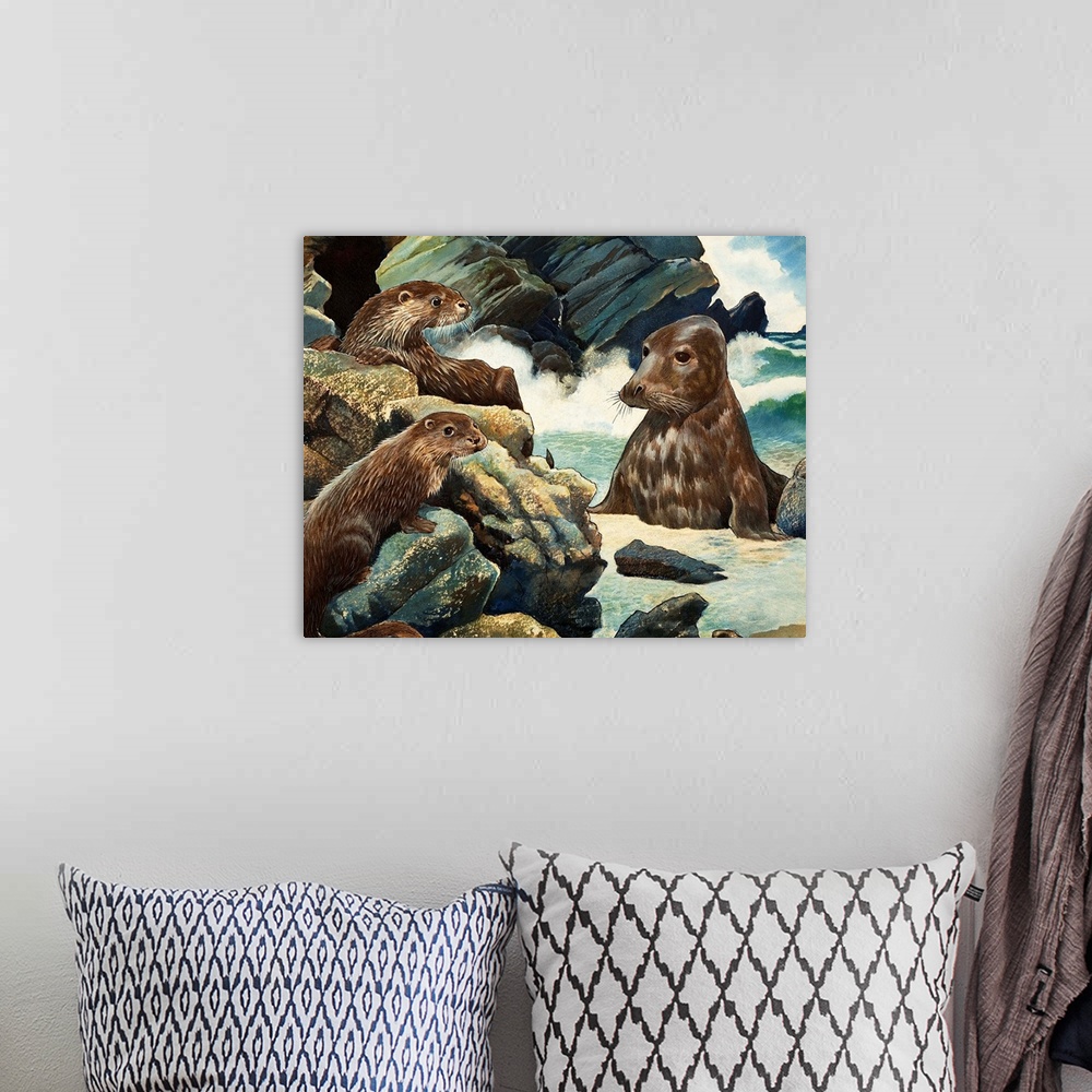 A bohemian room featuring Otters and Walrus. Original artwork.