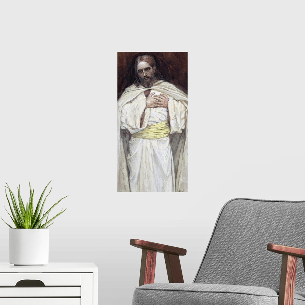 A modern room featuring TBM182226 Our Lord Jesus Christ, illustration for 'The Life of Christ', c.1886-94 (w/c