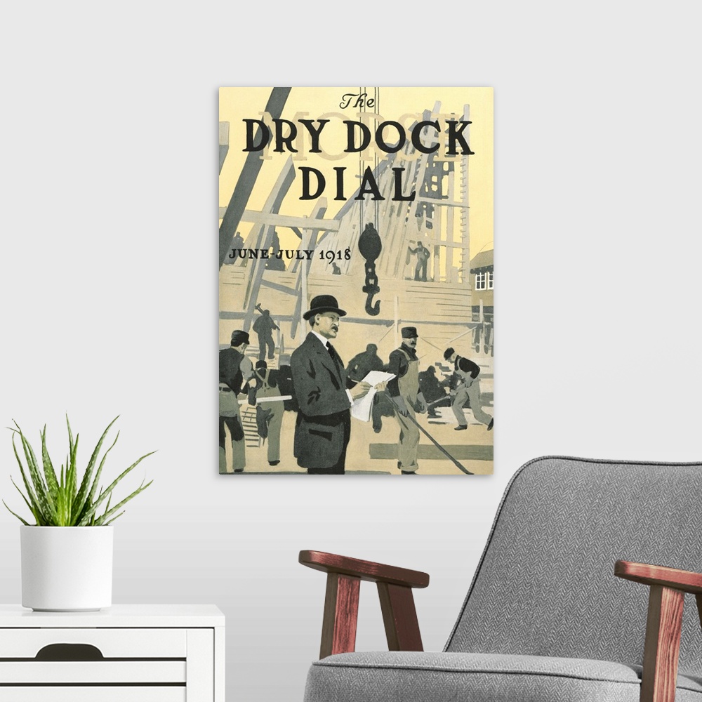 A modern room featuring 'Our New Dry Dock', front cover of the 'Morse Dry Dock Dial', June-July 1918