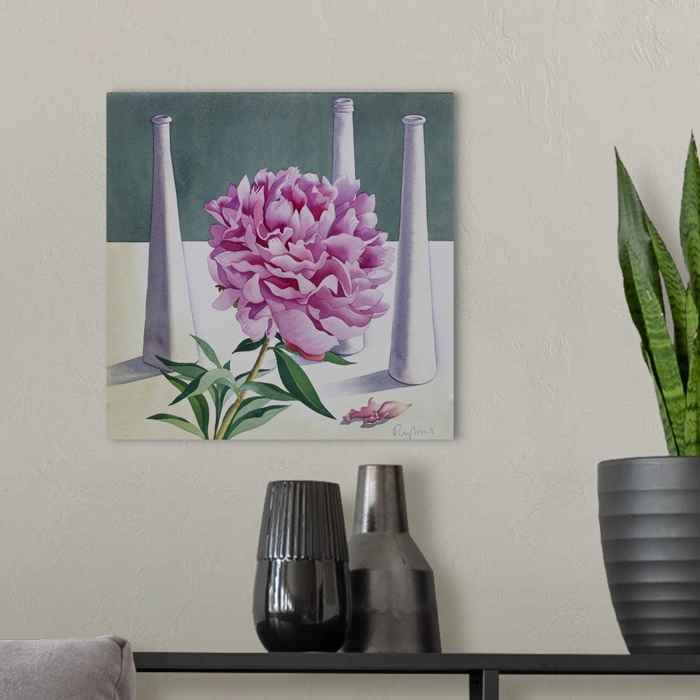 A modern room featuring Peony Still Life by Ryland, Christopher