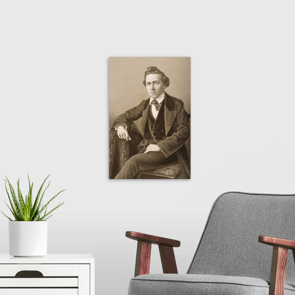 A modern room featuring Paul Charles Morphy, 1837-1884. American chess player.Engraved by D.J.Pound from a photograph by ...