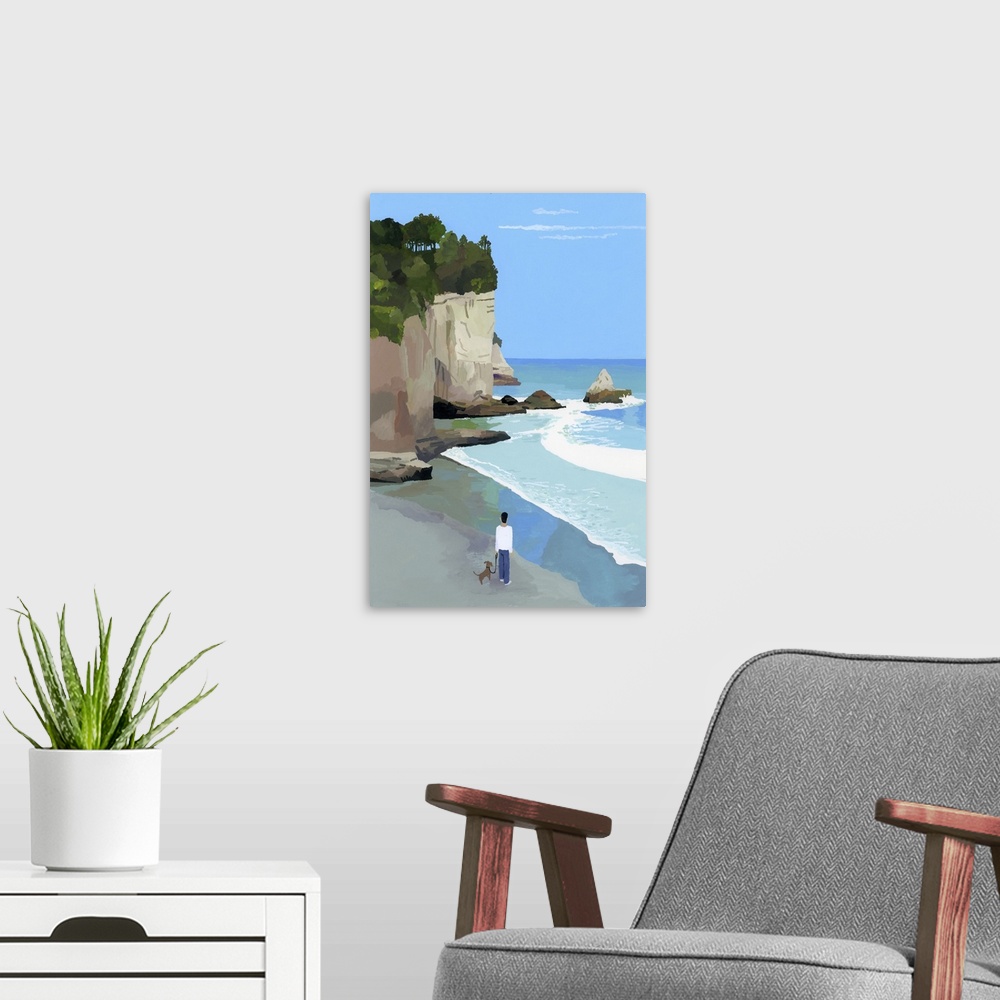 A modern room featuring Peaceful Coast With Waves And Cliffs
