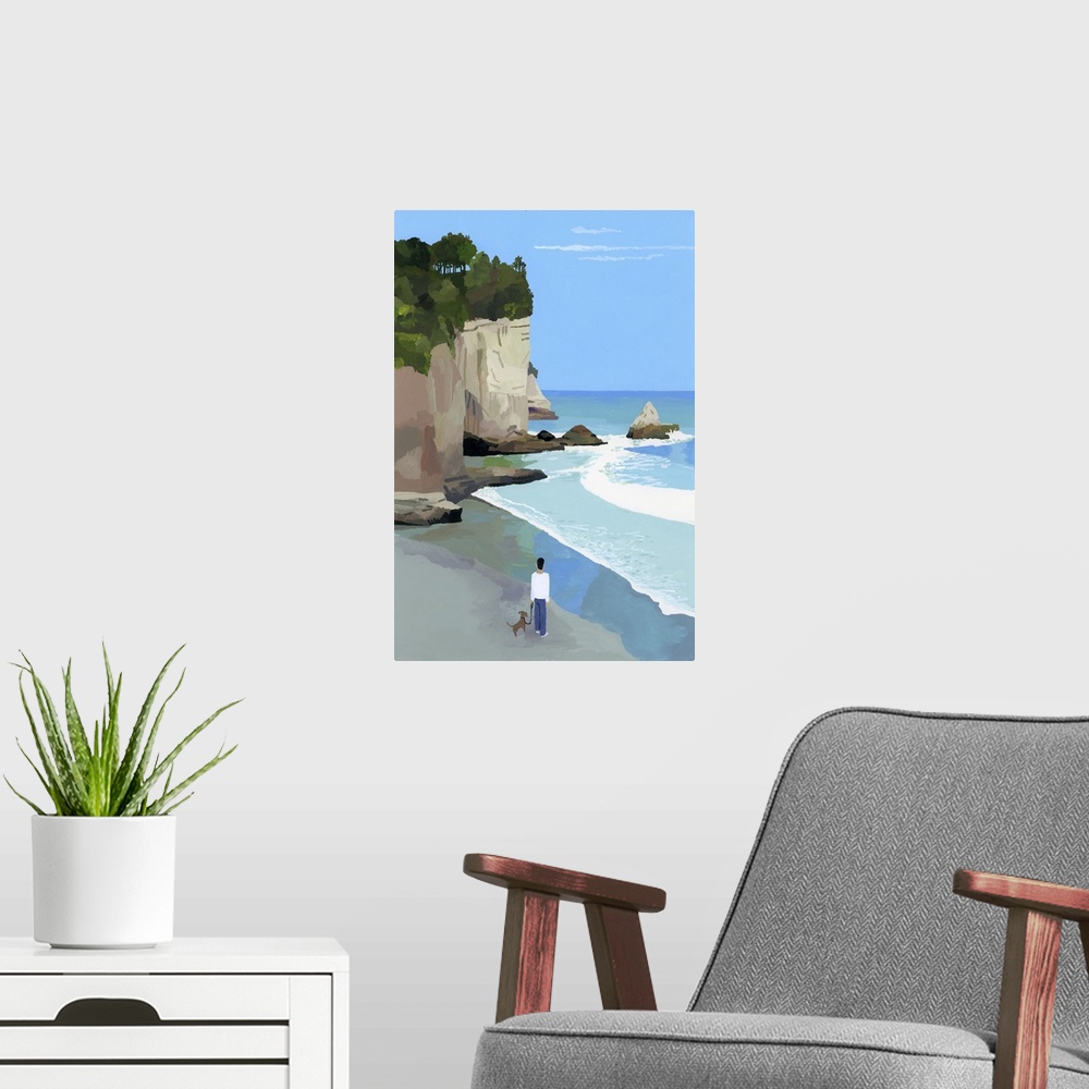 A modern room featuring Peaceful Coast With Waves And Cliffs