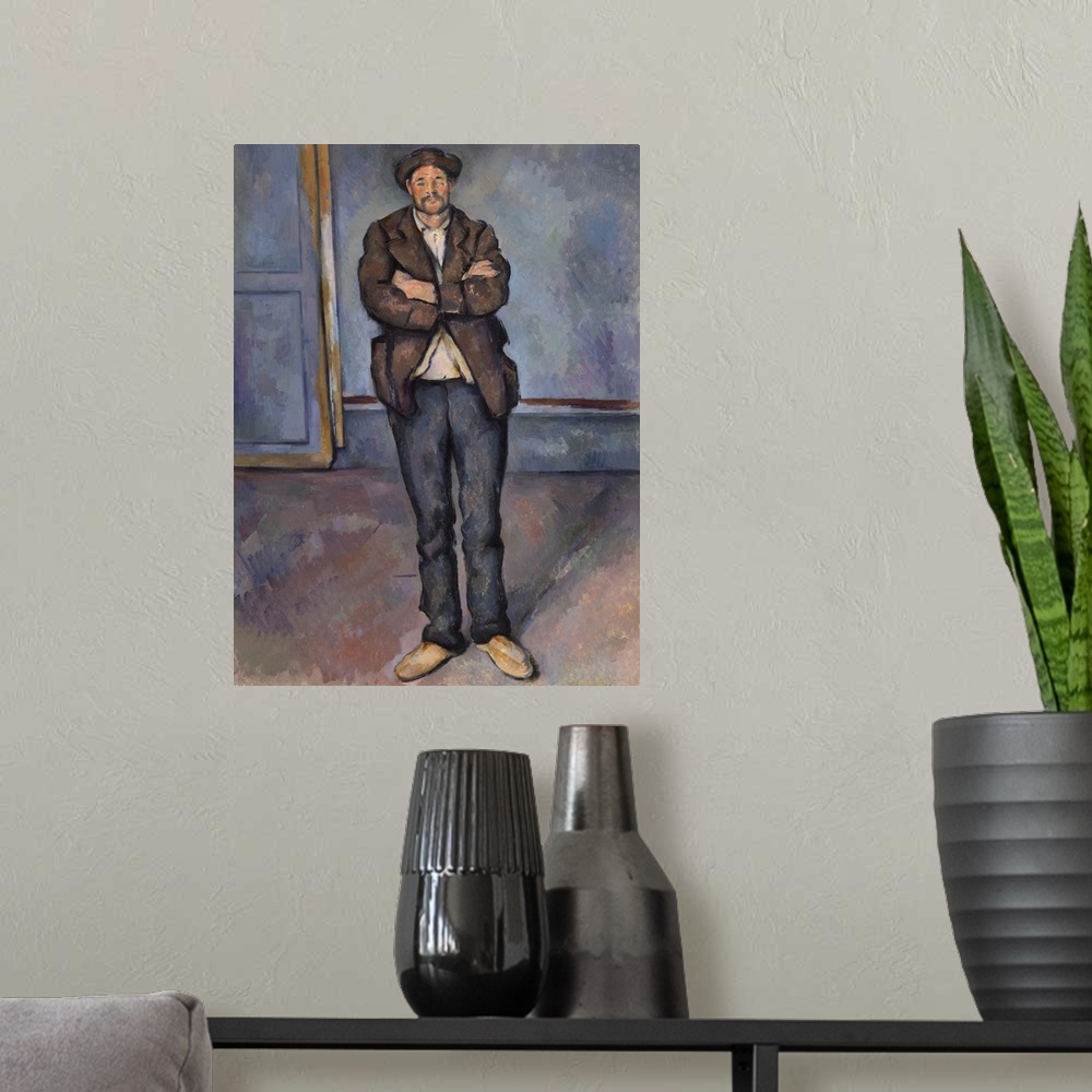 A modern room featuring Paysan Debout, Les Bras Croises previously titled 'Man Standing in a Room'