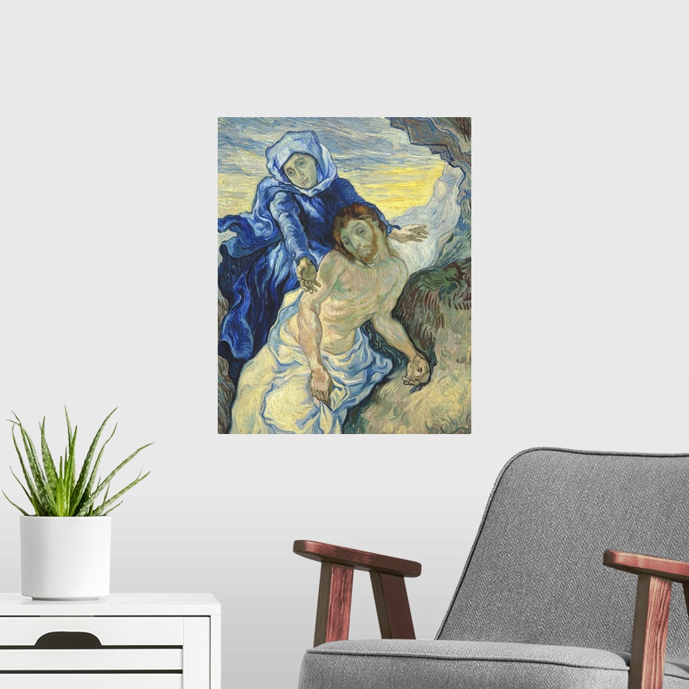 A modern room featuring Pieta, 1890, oil on canvas.  By Vincent van Gogh (1853-90).