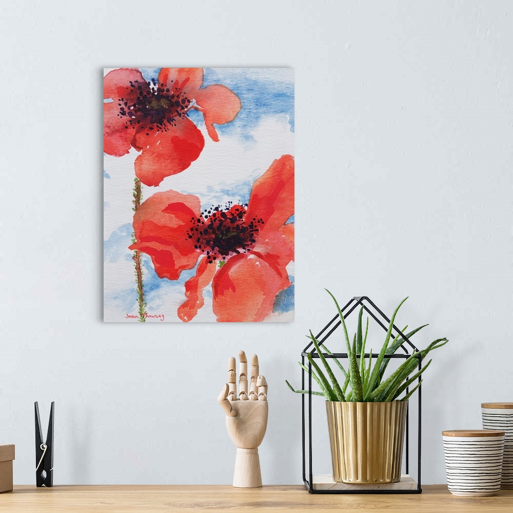 A bohemian room featuring Poppies, originally watercolor on paper.