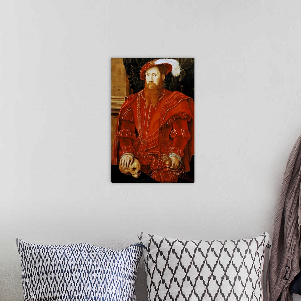 A bohemian room featuring XIR182535 Portrait of a Gentleman of the English Court, 1546 (oil on panel) by Eworth or Ewoutsz,...