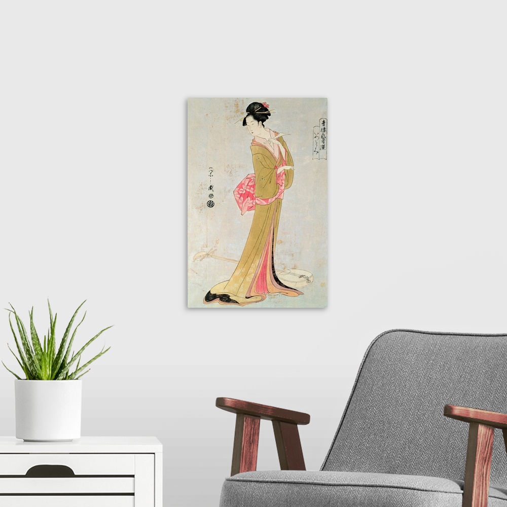 A modern room featuring Portrait of a Japanese Woman by Yeishi