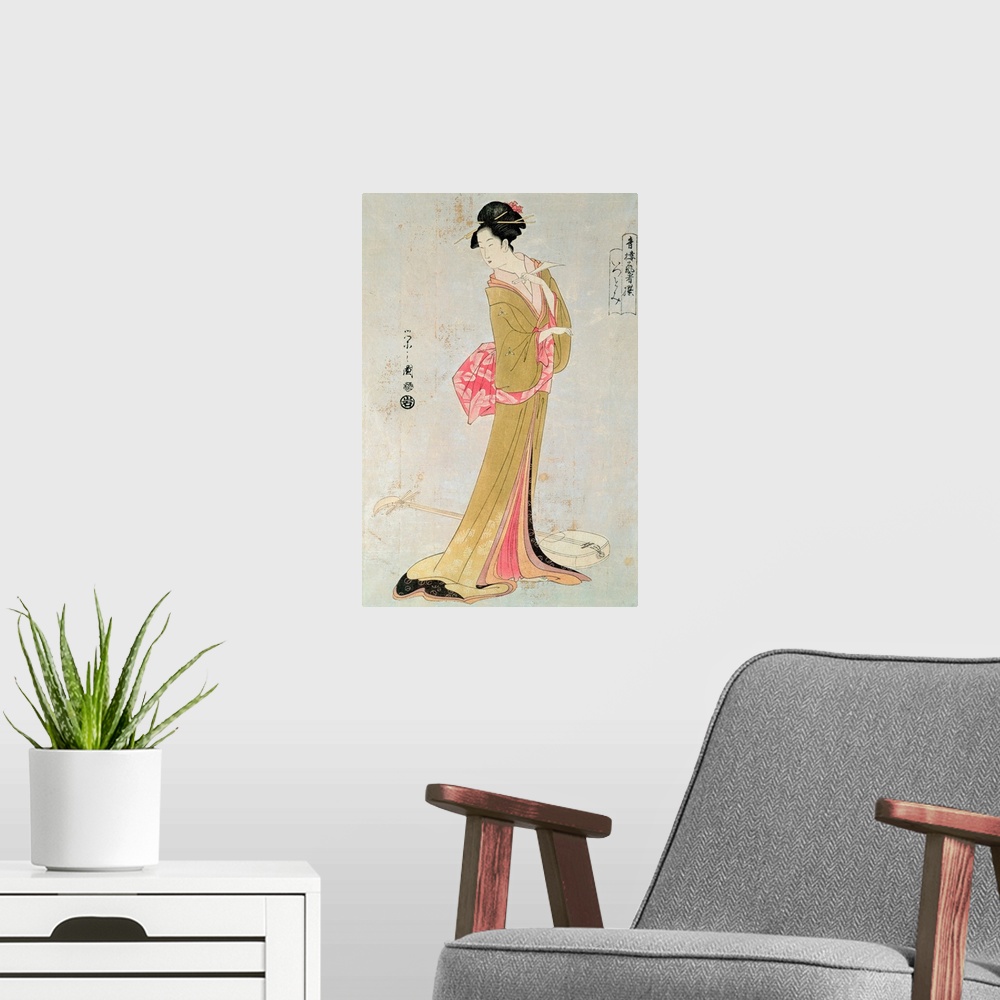 A modern room featuring Portrait of a Japanese Woman by Yeishi