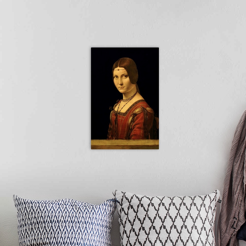 A bohemian room featuring XIR34379 Portrait of a Lady from the Court of Milan, c.1490-95 (oil on panel)  by Vinci, Leonardo...