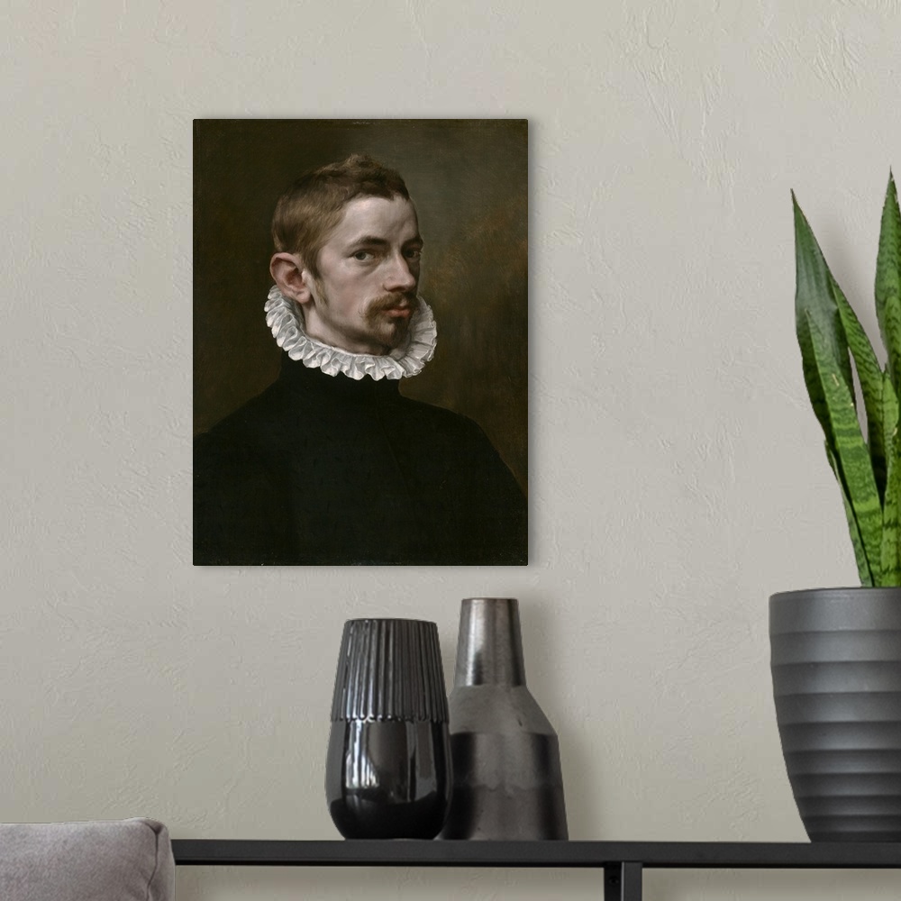 A modern room featuring Portrait of a Man, c.1575, oil on panel.