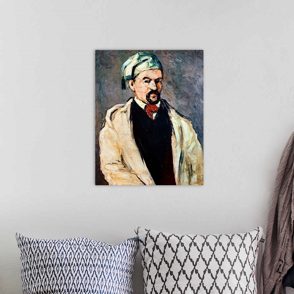 A bohemian room featuring XIR62363 Portrait of a Man in a Blue Cap, or Uncle Dominique, c.1866 (oil on canvas)  by Cezanne,...