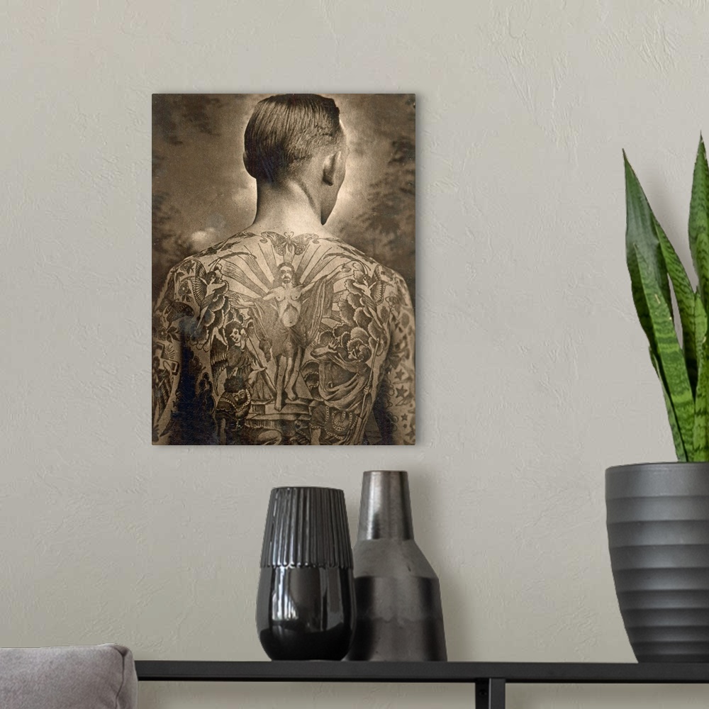 A modern room featuring Portrait of a tattooed man