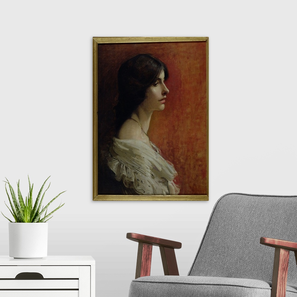 A modern room featuring AW49371 SB 269 Portrait of a Young Lady, 1897 (oil on canvas)  by Shannon, Sir James Jebusa (1862...