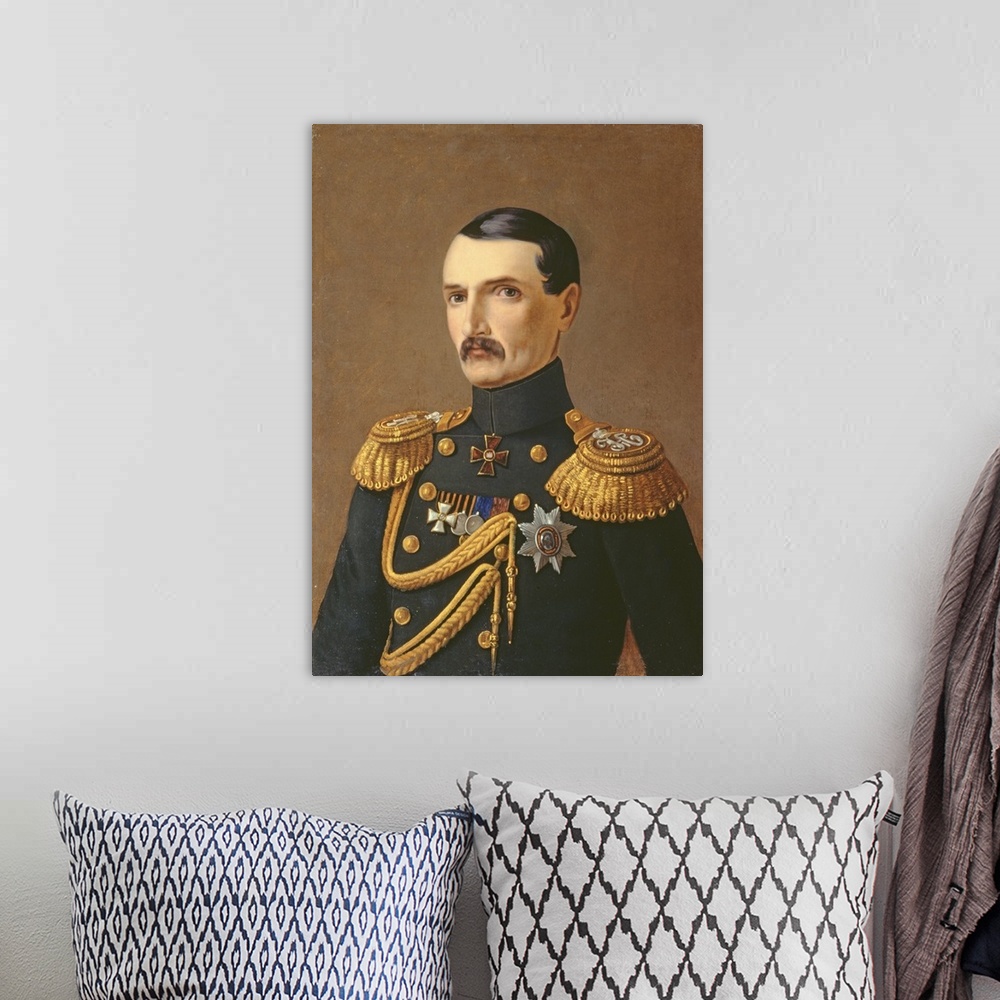 A bohemian room featuring Portrait of Admiral V.A. Kornilov (1806-1854), Hero of Crimea