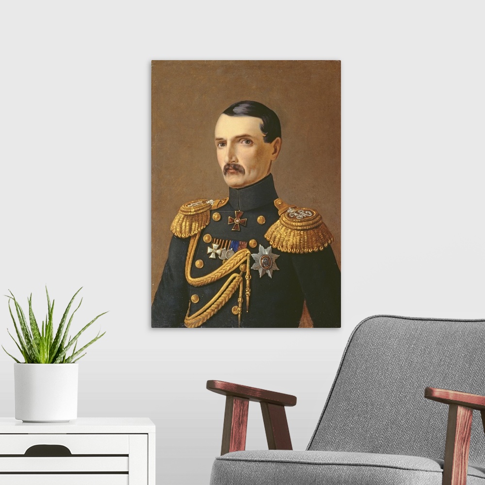 A modern room featuring Portrait of Admiral V.A. Kornilov (1806-1854), Hero of Crimea