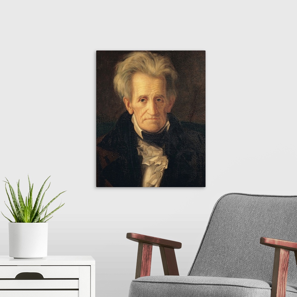 A modern room featuring XIR349727 Portrait of Andrew Jackson (oil on canvas)  by Healy, George Peter Alexander (1808-94);...