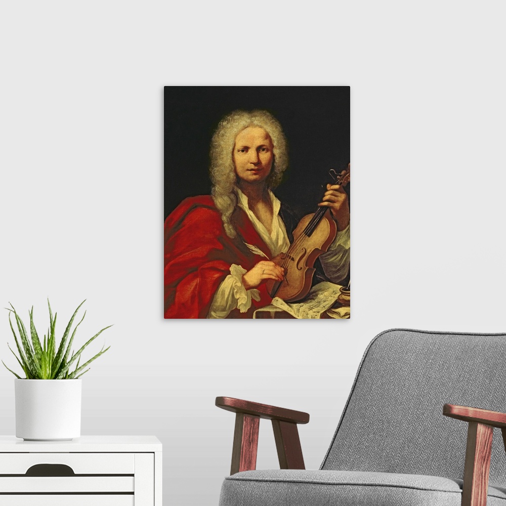 A modern room featuring one of the only three known portraits of Antonio Lucio Vivaldi (1678-1741) (see also 135253 and 4...