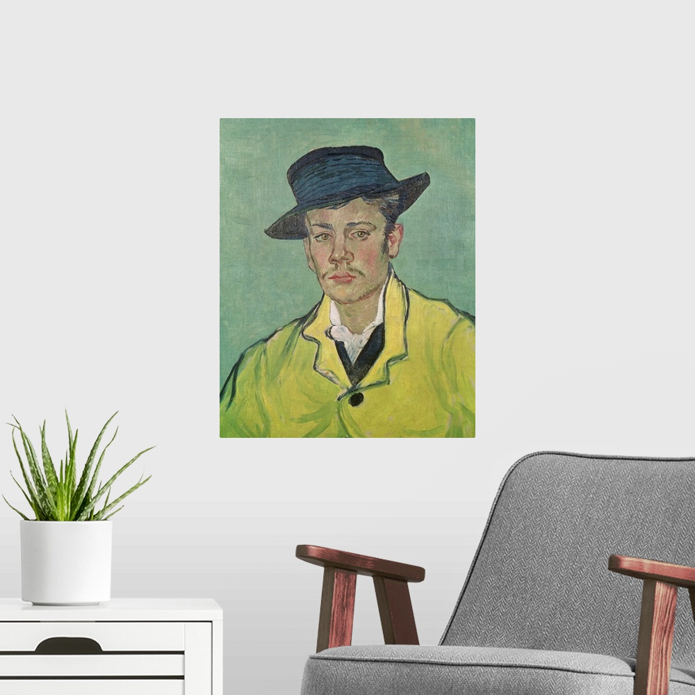 A modern room featuring XIR60961 Portrait of Armand Roulin, 1888 (oil on canvas); by Gogh, Vincent van (1853-90); 65x54 c...