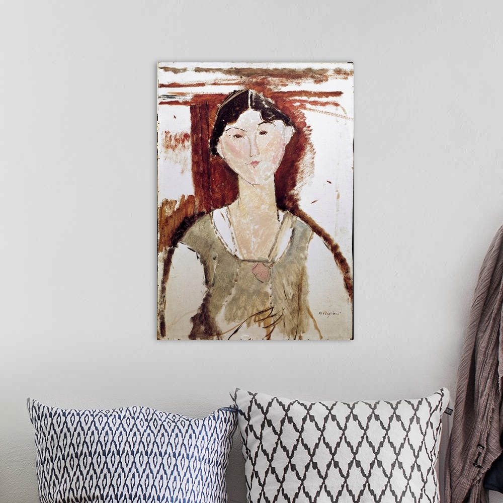 A bohemian room featuring Portrait of Beatrice Hastings. Painting by Amedeo Modigliani (1884-1920), 1915.