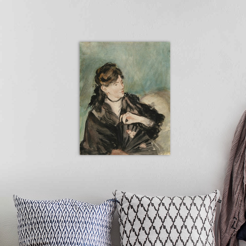 A bohemian room featuring Portrait of Berthe Morisot, 1873-74, watercolor over traces of graphite, on off-white wove paper.