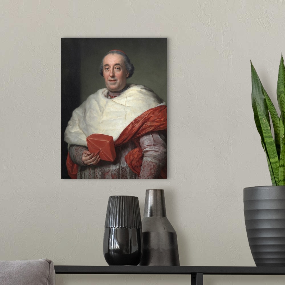 A modern room featuring Portrait of Cardinal Zelada, 1773, oil on panel.