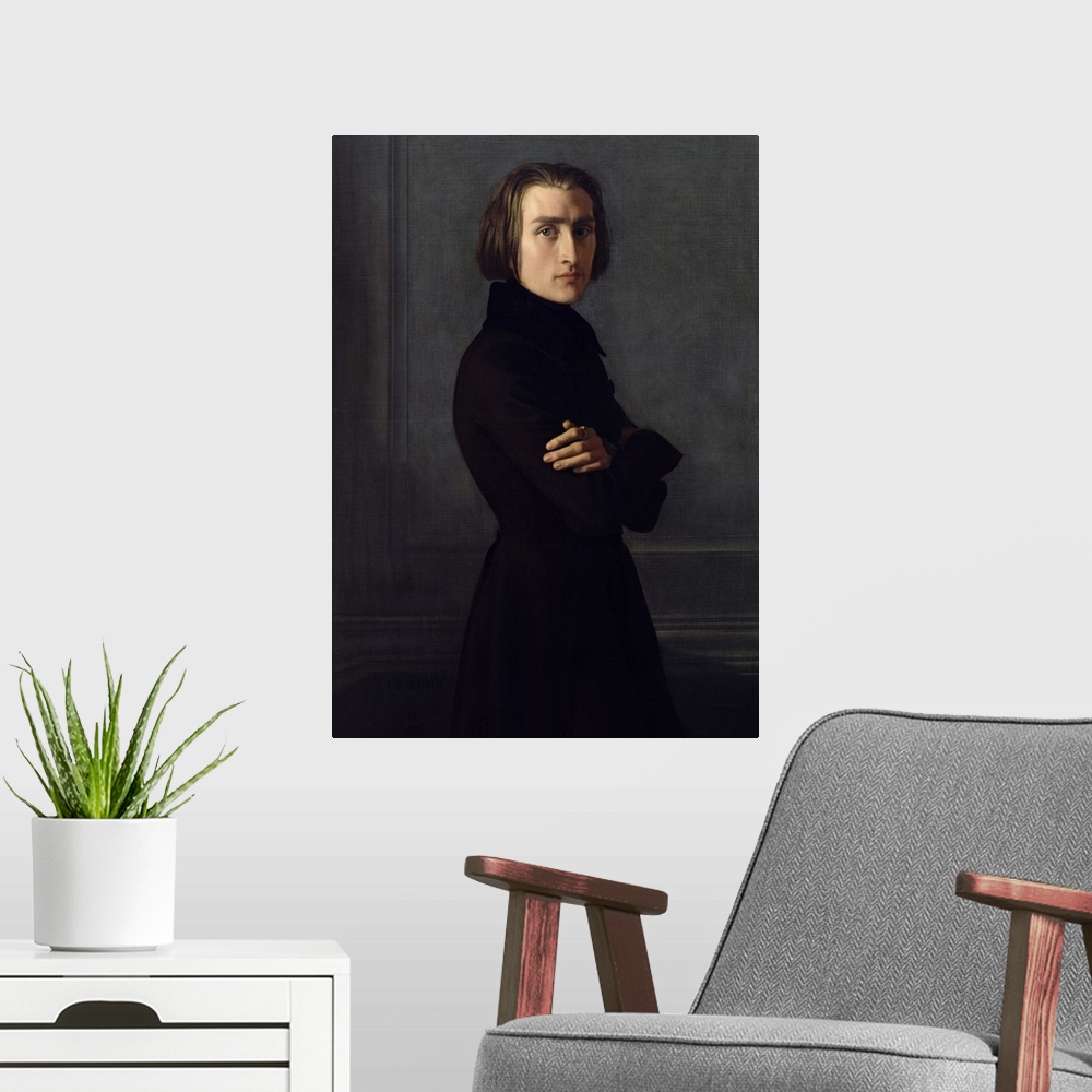 A modern room featuring XIR19157 Portrait of Franz Liszt (1811-86) 1839 (oil on canvas)  by Lehmann, Henri (Karl Ernest R...