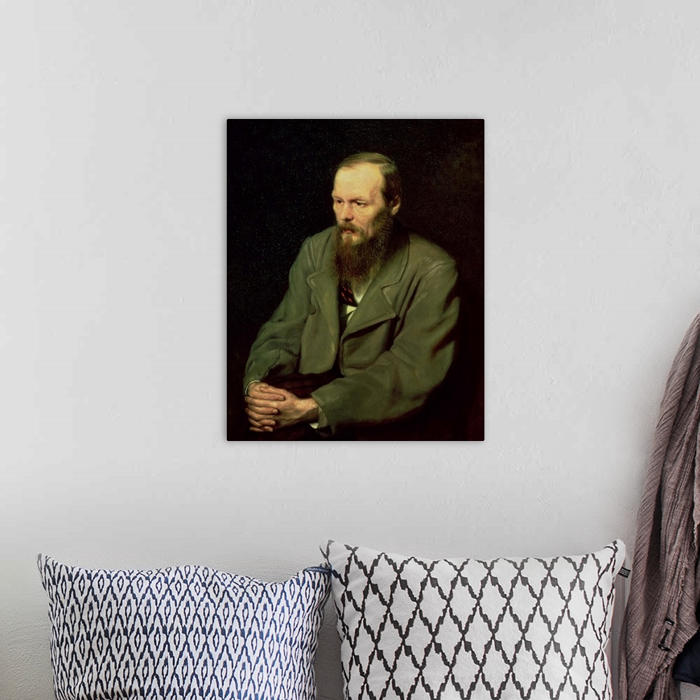 A bohemian room featuring XIR67923 Portrait of Fyodor Dostoyevsky (1821-81) 1872 (oil on canvas)  by Perov, Vasili Grigorev...