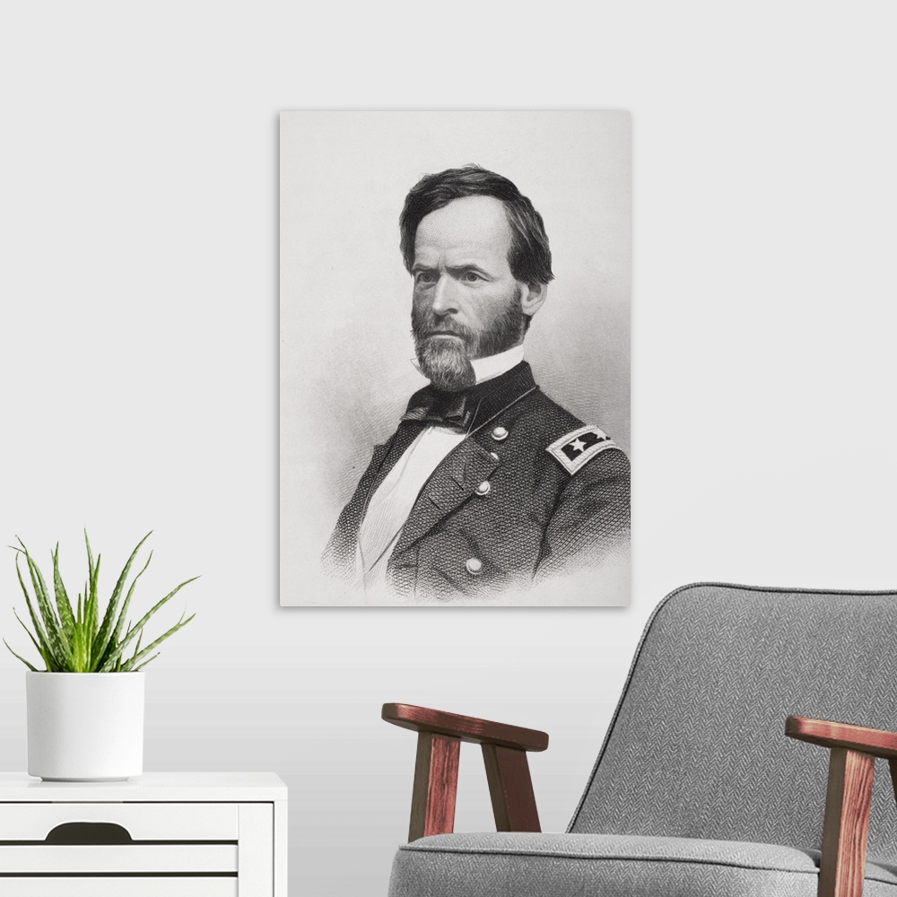 A modern room featuring Portrait of General William Tecumseh Sherman (1820-91)