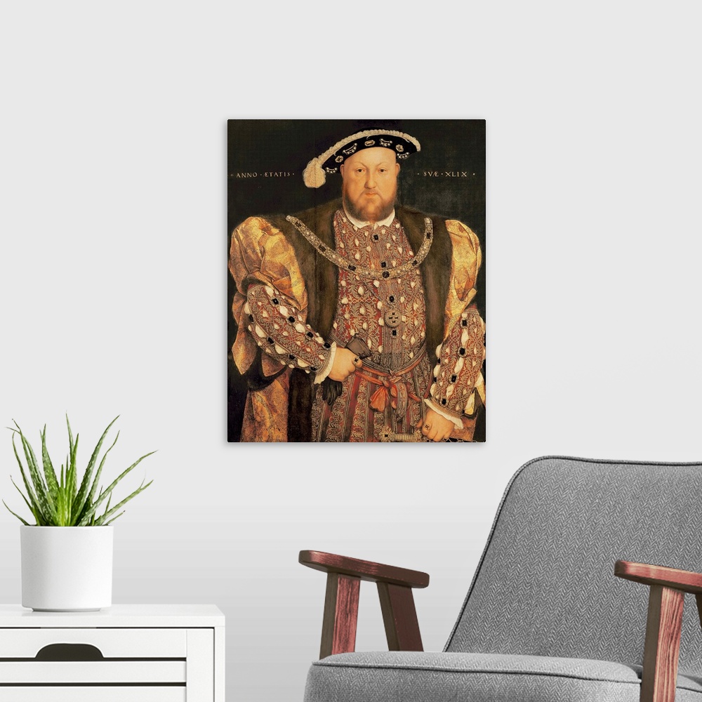 A modern room featuring Portrait of Henry VIII, aged 49, 1540