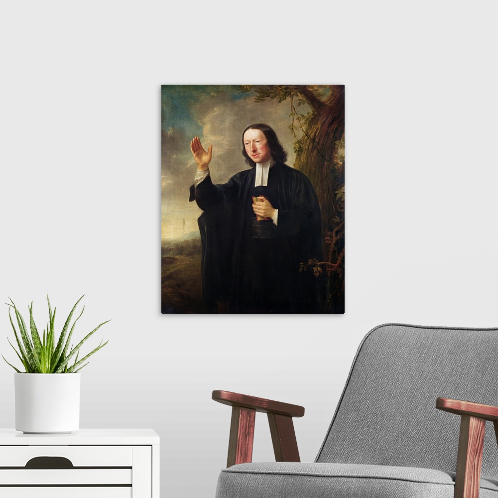 A modern room featuring Portrait of John Wesley, c.1766