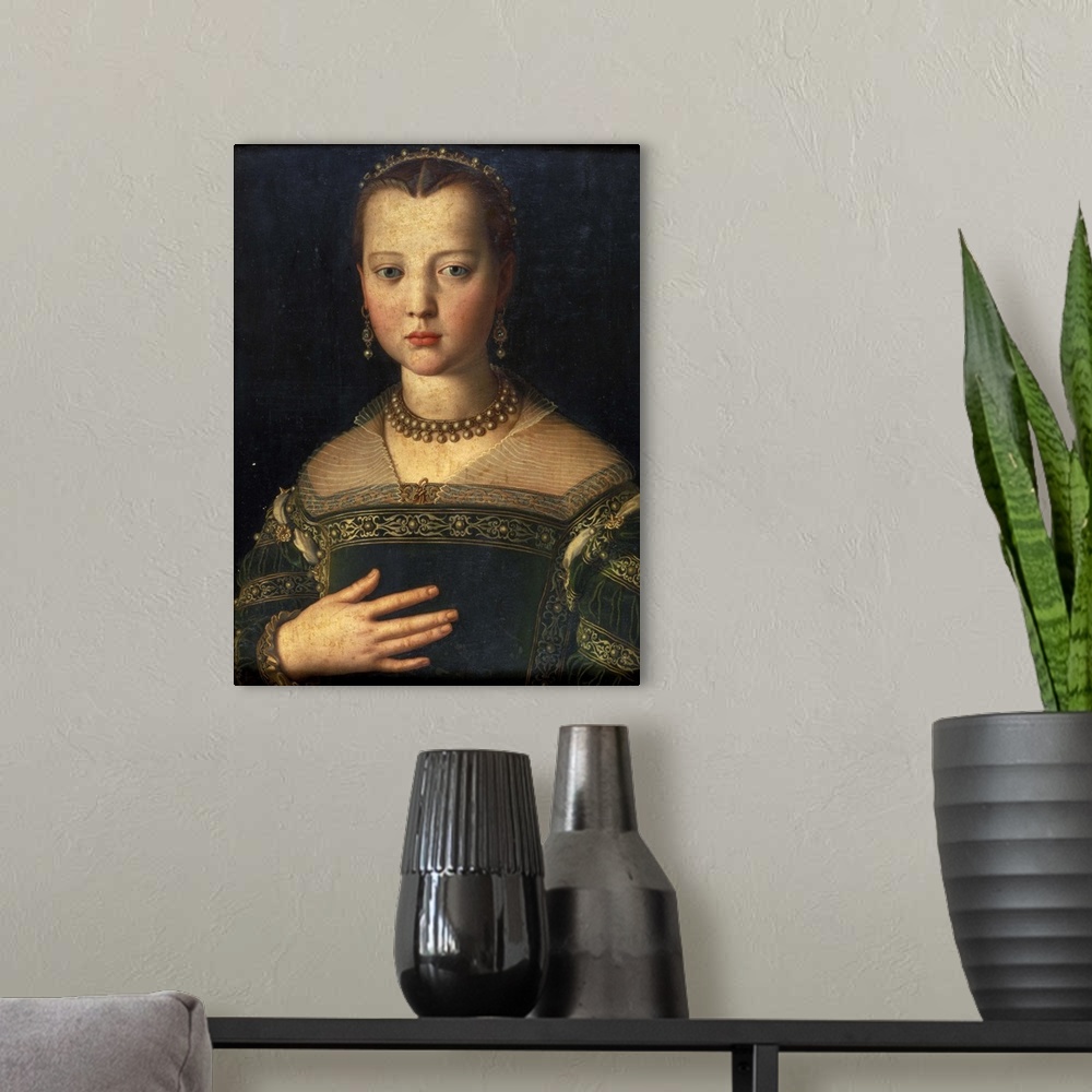 A modern room featuring Portrait of Maria de' Medici, 1551