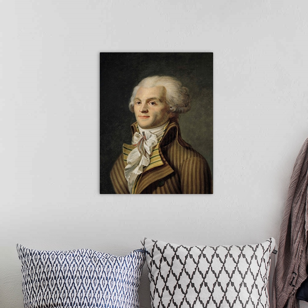 A bohemian room featuring XIR21198 Portrait of Maximilien de Robespierre (1758-94) (oil on canvas) by French School, (18th ...