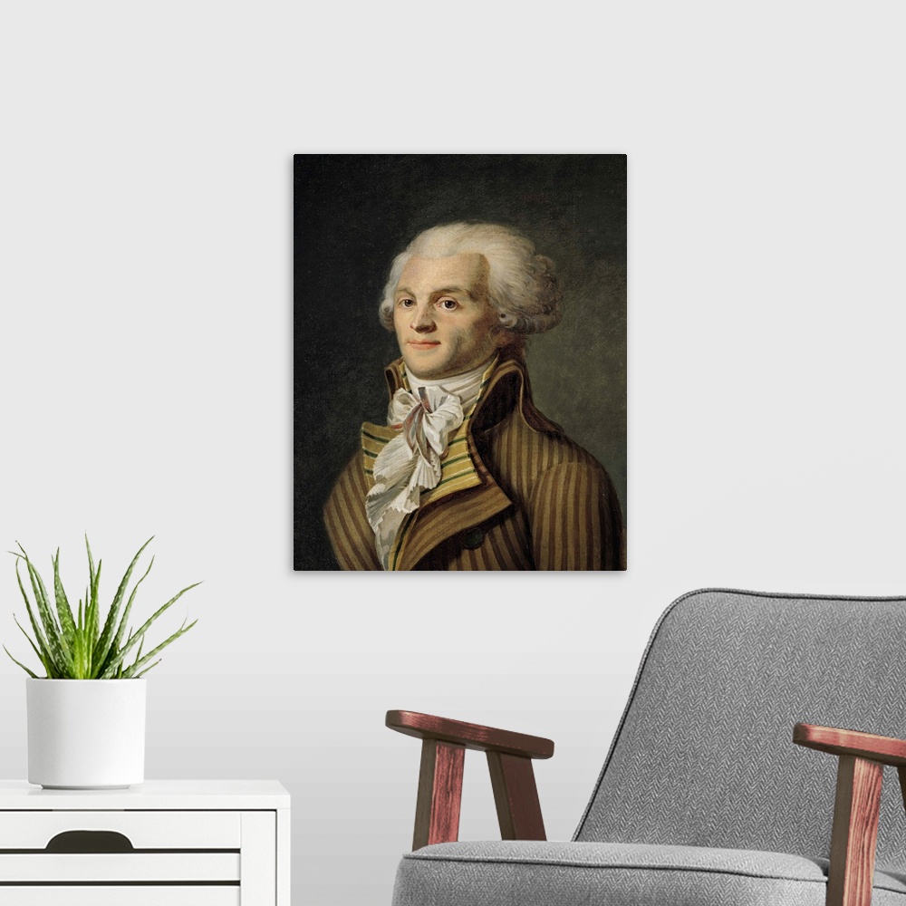 A modern room featuring XIR21198 Portrait of Maximilien de Robespierre (1758-94) (oil on canvas) by French School, (18th ...