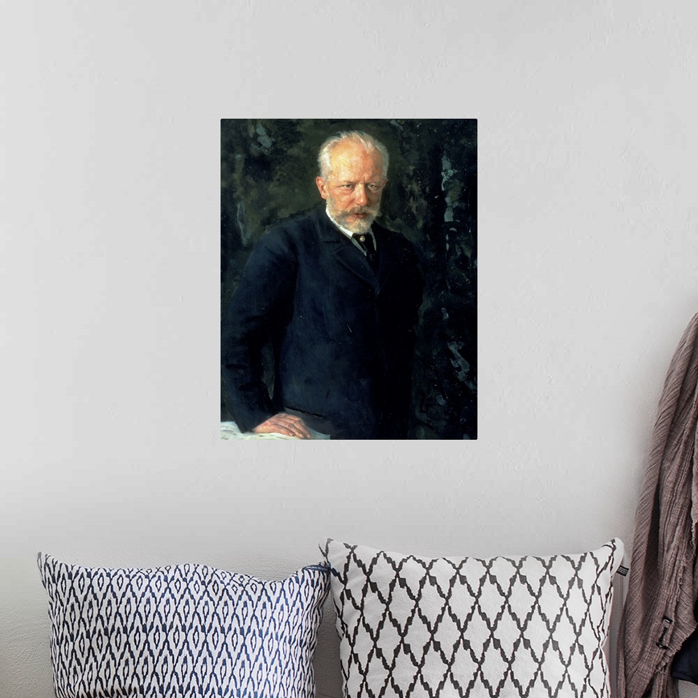 A bohemian room featuring BAL75847 Portrait of Piotr Ilyich Tchaikovsky (1840-93), Russian composer, 1893 (oil on canvas)  ...