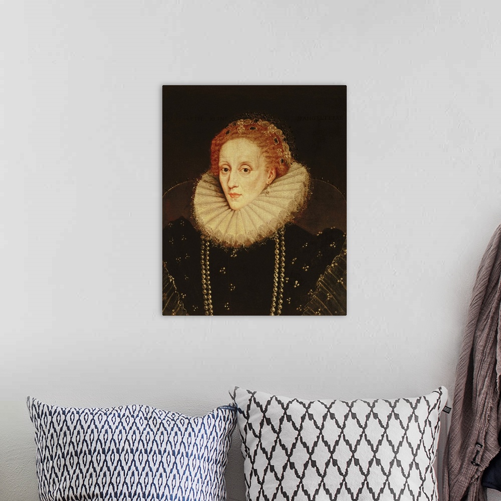 A bohemian room featuring BAL5526 Portrait of Queen Elizabeth I (1533-1603) (oil on panel)  by Gheeraerts, Marcus, the Youn...