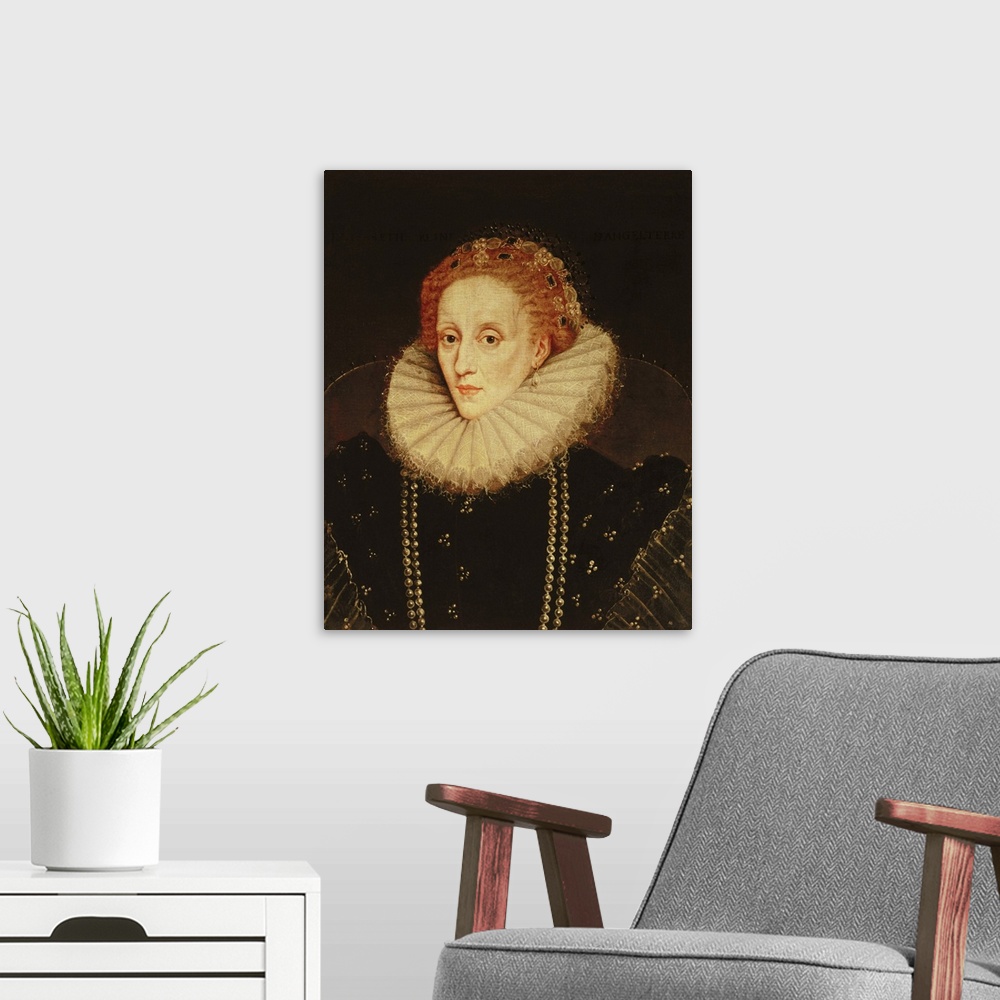 A modern room featuring BAL5526 Portrait of Queen Elizabeth I (1533-1603) (oil on panel)  by Gheeraerts, Marcus, the Youn...
