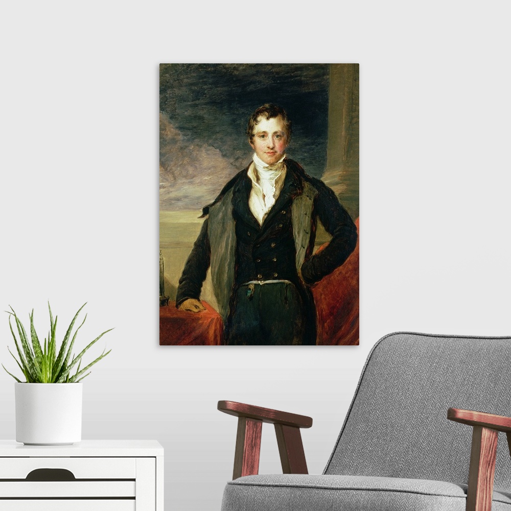 A modern room featuring BAL13926 Portrait of Sir Humphry Davy (1778-1829) (oil)  by Linnell, John (1792-1882); Private Co...
