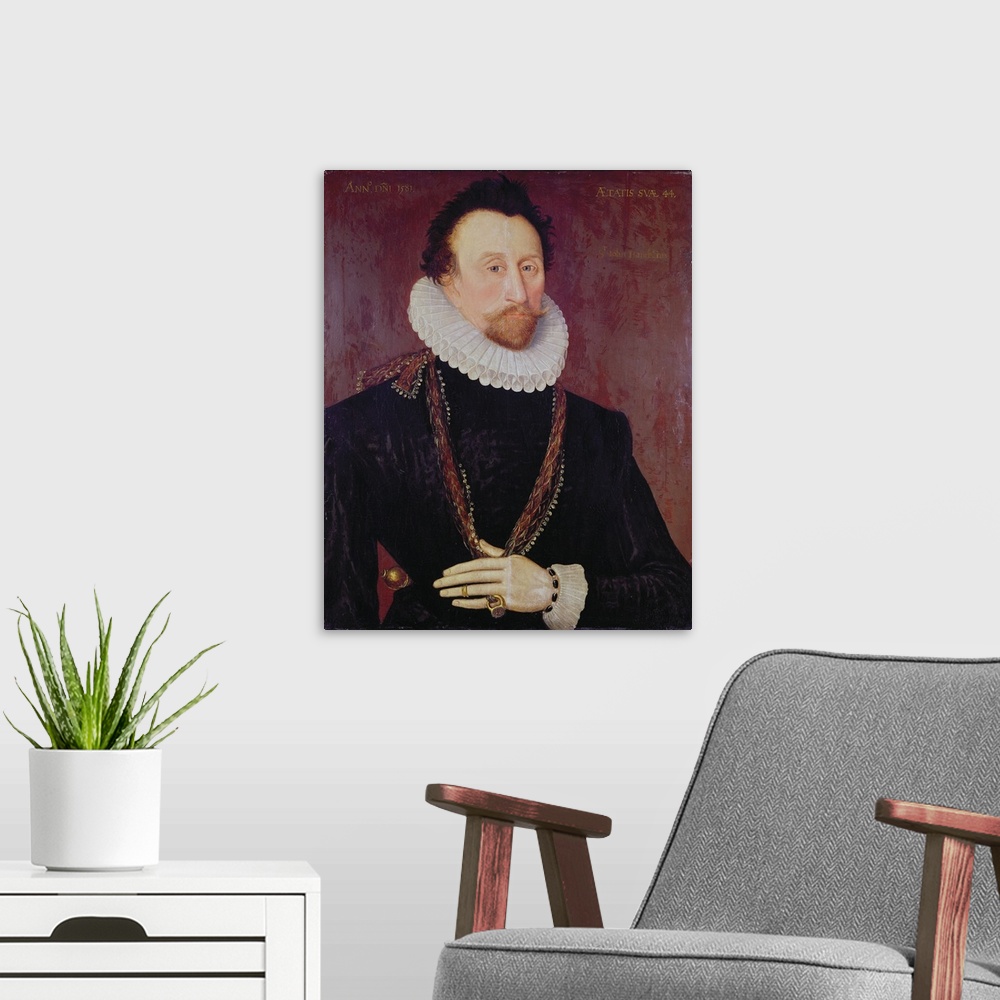 A modern room featuring Portrait of Sir John Hawkins (1532-95) 1581